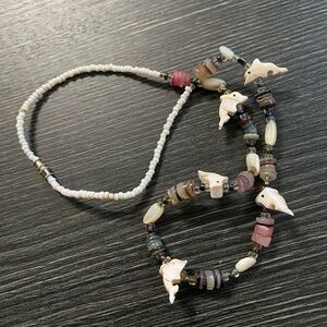Handmade White Beaded Dolphin Necklace with Mixed Stone Accents